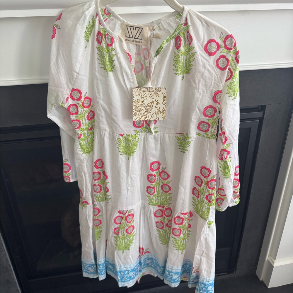 NWT SZ Blockprints Tuckernuck Exclusive Floral Blue Edge Dali Dress